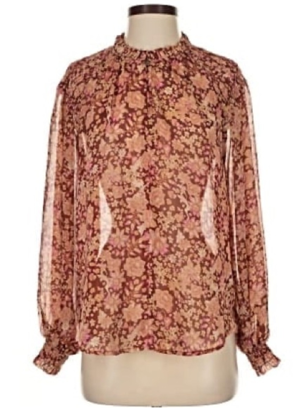 Joie Micro Floral Burnt Orange Fall Blouse Long Sleeves XS